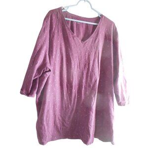 Catherines Size 3x  26/28 W Purple gold polka dot Print knit shirt 3/4 sleeve